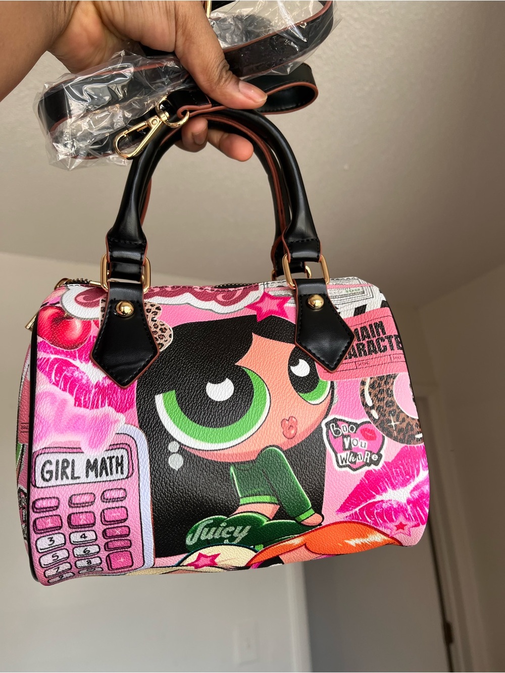 Juicy Couture Pink & Black Powerpuff Mini Satchel